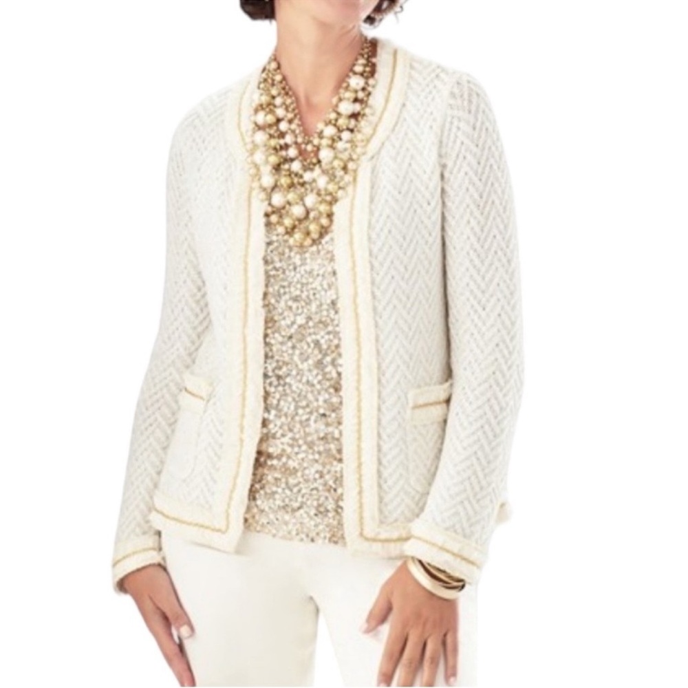 CHICOS Gold Chain Trim Gwendolyn Ivory Sweater